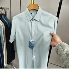 Camisa listrada Vertical masculina de manga curta requintado verão camisa de meia manga lapela listrada negócios Casual