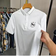 Algodão amônia tecido confortável verão simples All-Match lapela camisa POLO masculina de manga curta branco negócios Ca