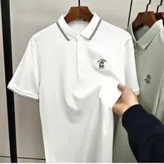 Camisa POLO bordada com lapela masculina de verão, manga curta, respirável, Casual, camiseta