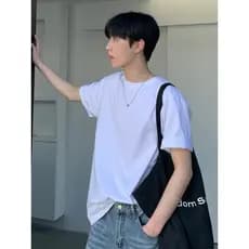 Preto branco pesado camiseta masculina adolescente sentimento estilo japonês Street Wear estilo básico pequeno decote pu