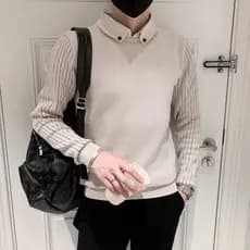 Outono inverno férias camisola de duas peças masculina na moda camisa gola malhas camisola quente de negócios camisa de