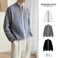 Cardigan camisola masculina jaqueta outono inverno novo estilo cor sólida All-Match zíper Design masculino luz estilo ma