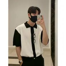 Lapela de manga curta camiseta masculina camisa polo Street Wear High-End Casual All-Match masculino gelo seda malha Car