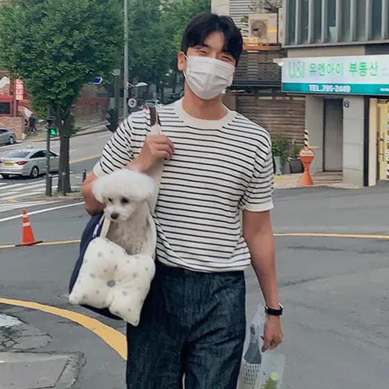 Verão fino em torno do pescoço de manga curta camiseta masculina Casual versão coreana moda na moda listrado camisola de