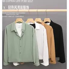 Abstinência Estilo Seda Gelo Luz Estilo Maduro Temperamento Jovem Drape Feeling Não-ferro Verde Branco Camisa Masculina