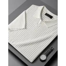 Camiseta masculina Casual verão fino negócios All-Match manga curta lapela camisa polo moda magro-ajuste de malha camisa