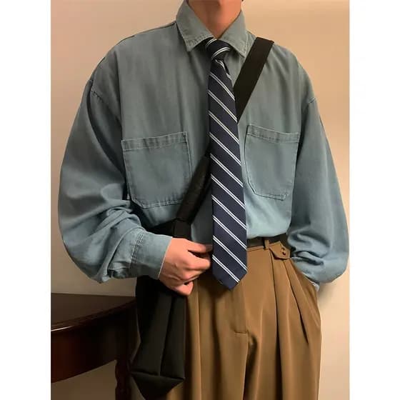 Japonês Casual Workwear Retro lavado cor clara macio Denim camisa masculina de manga comprida em camadas camisa interna