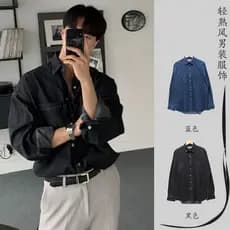 Primavera outono fino Retro Denim camisa de manga comprida masculina luz estilo maduro High-End Design nicho na moda jaq