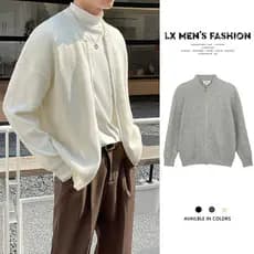 Estilo Hong Kong Versão Coreana Cardigan De Malha Masculino Primavera Outono Estilo Fino Cor Sólida Estilo Básico Casual