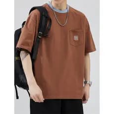 Camiseta masculina de algodão puro com bolso pesado, manga curta, verão, fina, solta, americana, retrô, algodão puro, me