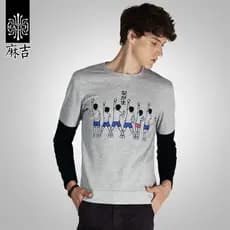 Mochi camiseta masculina de manga comprida outono na moda em torno do pescoço padrão de impressão dos desenhos animados