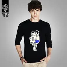 Match Maji camiseta masculina de manga comprida em torno do pescoço dos desenhos animados Anime impresso topo masculino