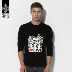 Match Mochi camiseta de manga comprida masculina inverno Casual estilo japonês impresso topo masculino juventude em torn