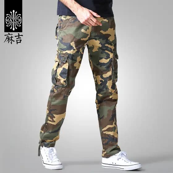 Maji camuflagem calças masculinas soltas outono Multi-bolso macacão masculino ao ar livre calças casuais na moda 6531M