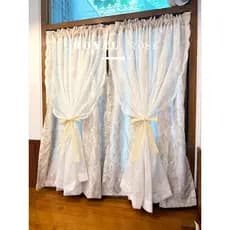 Estilo creme americano dupla camada cozinha bloqueio perfuração-livre Velcro renda quarto das crianças cortina divisória