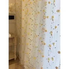 Francês Pastoral creme estilo perfuração-livre bege dupla camada flor renda Floral cortina de gaze bordada Semi-