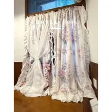Coreano Pastoral francês Retro Rococo impresso dupla camada dopamina renda quarto porta cortina Bay janela meia cortina