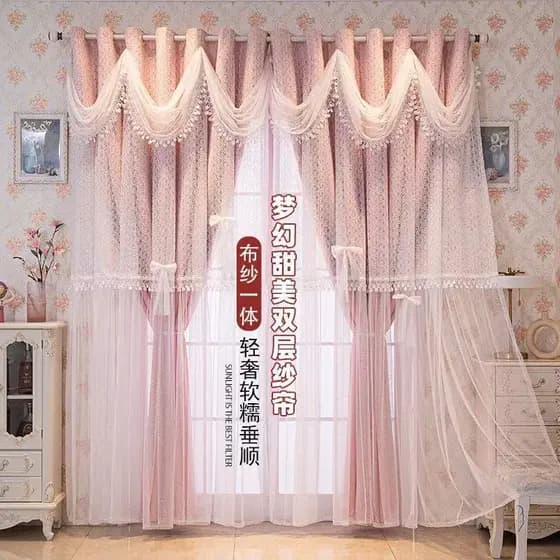 High-End nórdico novo estilo cortina sala de estar ins Blackout pano gaze uma dupla camada princesa renda quarto bordado