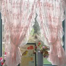 Estilo coreano rosa perfurado babados gaze cortina princesa janela tela auto-adesivo porta cortina curta Bay janela meta