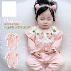 Bebê primavera outono macacão bebê menina Super bonito estilo ocidental mês inteiro cem dias princesa dupla camada macac
