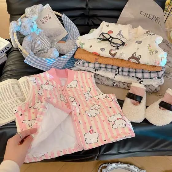 Crianças colete acolchoado outono inverno bebê menina engrossado roupa interior colete térmico menino dos desenhos anima