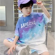 Meninos verão terno de manga curta 2026 novo estilo médio grande crianças gradiente terno esportivo luz fresco respiráve