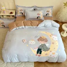 Conjunto de quatro peças de algodão puro escovado, 80 contagens, roupa de cama de inverno, lençóis de algodão, conjunto