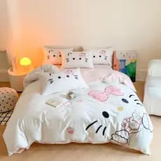 Menina 100Pro algodão de fibra longa bordado conjunto de quatro peças puro algodão colcha capa lençol olá Kitty bordado