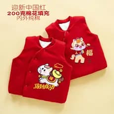 Colete de algodão puro para bebê, 200g, colete engrossado, vermelho chinês, roupas de ano novo chinês, colete acolchoado