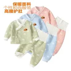 Outono inverno bebê quente cintura alta proteção da barriga terno masculino feminino bebê acolchoado roupa interior conj