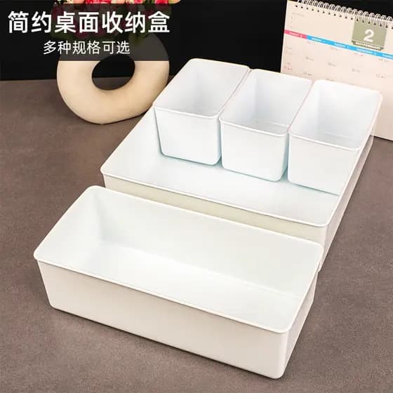 Zhiheng caixa de armazenamento de plástico branco retangular caixa de armazenamento de mesa sem tampa gaveta diversos or