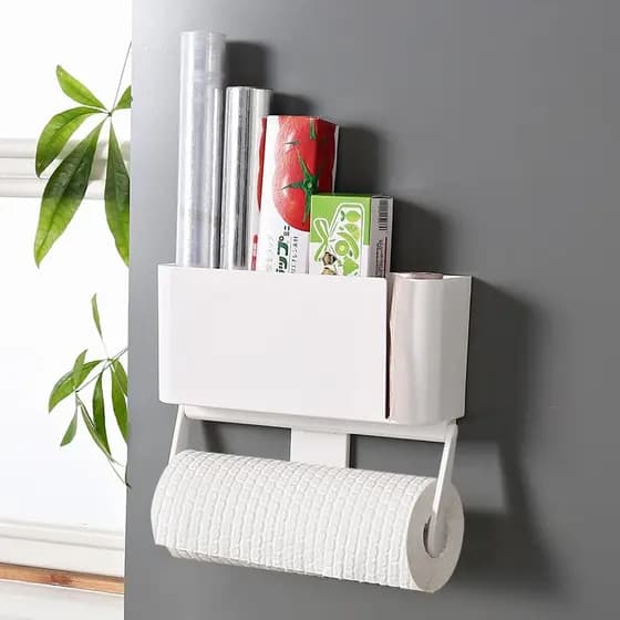 Cabide de toalha de papel de cozinha, suporte de papel em rolo sem perfuração, geladeira, criativo, montagem na parede,