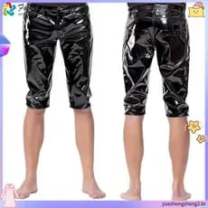 Shorts Masculinos De Couro Envernizado De Alto Brilho Daring Projetados Para Experiências De Clube Em Negrito