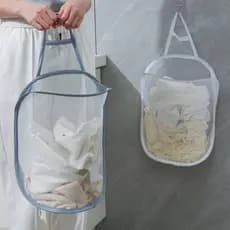 Saco de armazenamento de roupas sujas fixado na parede dobrável cesta de roupas sujas banheiro banho limpo cesta de arma