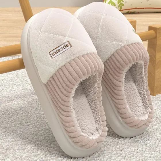 Chinelos de algodão feminino outono inverno 2025 novo estilo interior casa fundo macio antiderrapante casa quente pelúci