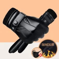 Luvas de couro forro de inverno masculino engrossado ciclismo à prova de vento à prova dwindproof água quente tela toque