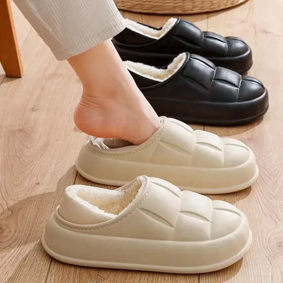 Chinelos de algodão pétala feminino novo estilo outono inverno impermeável antiderrapante pelúcia interior casa chinelos