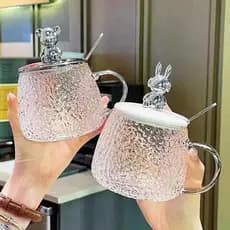 [Compre um e ganhe outro] Copo de vidro influenciador copo de casal com tampa colher copo de água suco bebida café copo