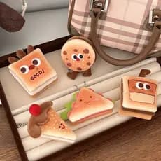Chaveiro de tecido de dupla camada em formato de hambúrguer, torrada e biscoito, pingente de bolsa de menina de pelúcia