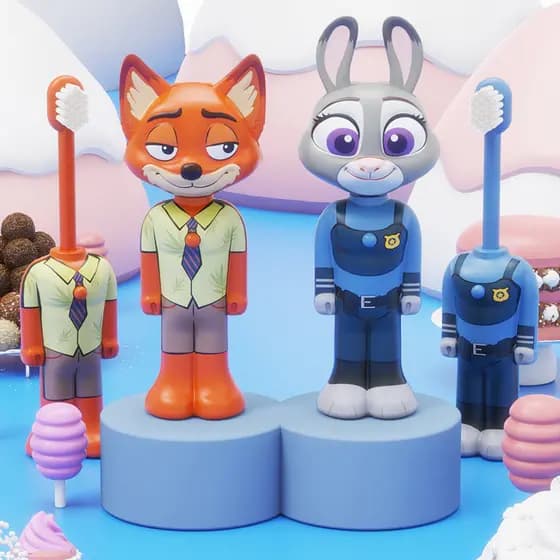 Crazy Animal City 2 Nick Judy Escova de dentes macia deformada Cerdas finas para crianças Lavagem de escova de dentes re