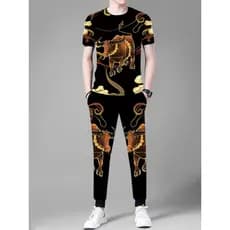 2026 verão novo estilo na moda calças masculinas de manga curta conjunto de duas peças 3D impresso vaca dragão tigre pad