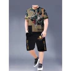 2026 novo estilo na moda Shorts de manga curta terno Plus Size gordo Casual impresso camiseta legal roupas respiráveis