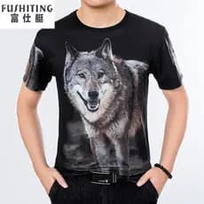 3D impresso de manga curta lobo padrão camiseta masculina na moda de manga curta estilo chinês roupas masculinas mais go