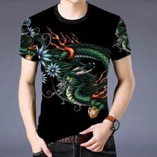 Roupas masculinas 2026 novo estilo na moda camiseta de manga curta masculina de manga curta dragão chinês tigre peixe de