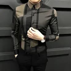 Primavera verão outono inverno novo estilo masculino xadrez camisa de manga comprida negócios fino-ajuste moda cavalheir