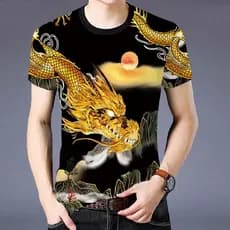 2026 novo estilo 3D impresso camiseta de manga curta Street Wear roupas de verão masculinas na moda dragão chinês em tor