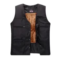 Outono inverno meia-idade idosos colete masculino Multi-bolso colete pai usar forro de lã quente engrossar