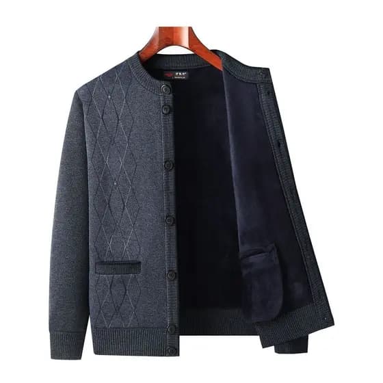 Pai Cardigan camisola de meia-idade idosos forro de lã engrossado jaqueta de malha vovô outono inverno em torno do pesco