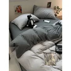 2025 novo estilo de algodão lavado escovado, adequado para a pele, cor sólida, conjunto de quatro peças, 1.5m, cama de c