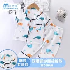 Pijamas infantis verão puro algodão Casual gaze estilo fino mês meninas roupas de casa meninos bebê terno de manga curta